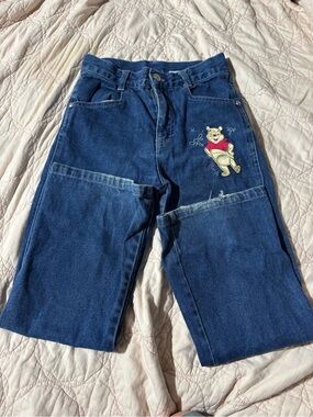 Vintage Kids Dark Blue Denim Jeans with Winnie the Pooh Embroidery